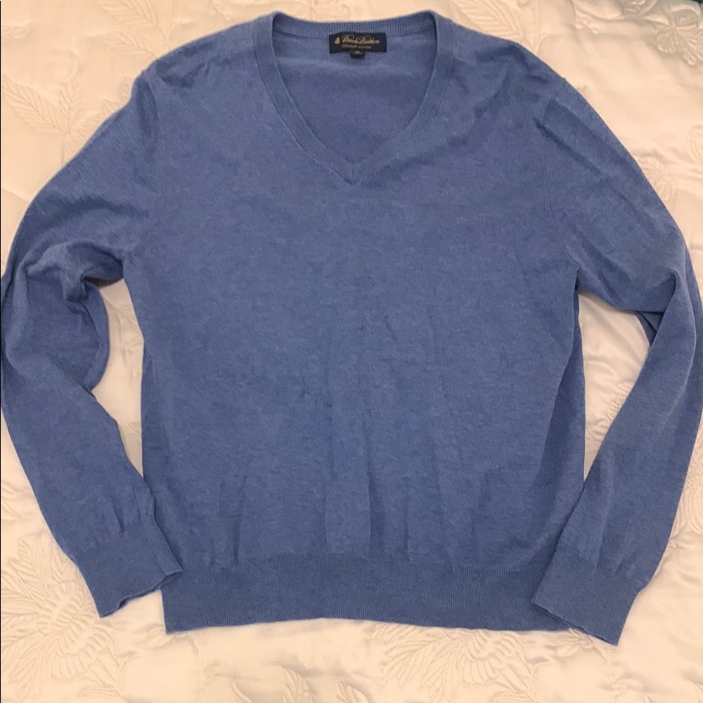 Brooks Brothers Blue V-Neck Sweater Classic Design